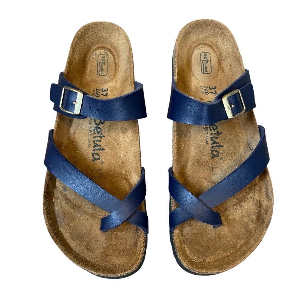 Birkenstock Betula Mia Soft Sandals Navy Blue Gold Buckle 37